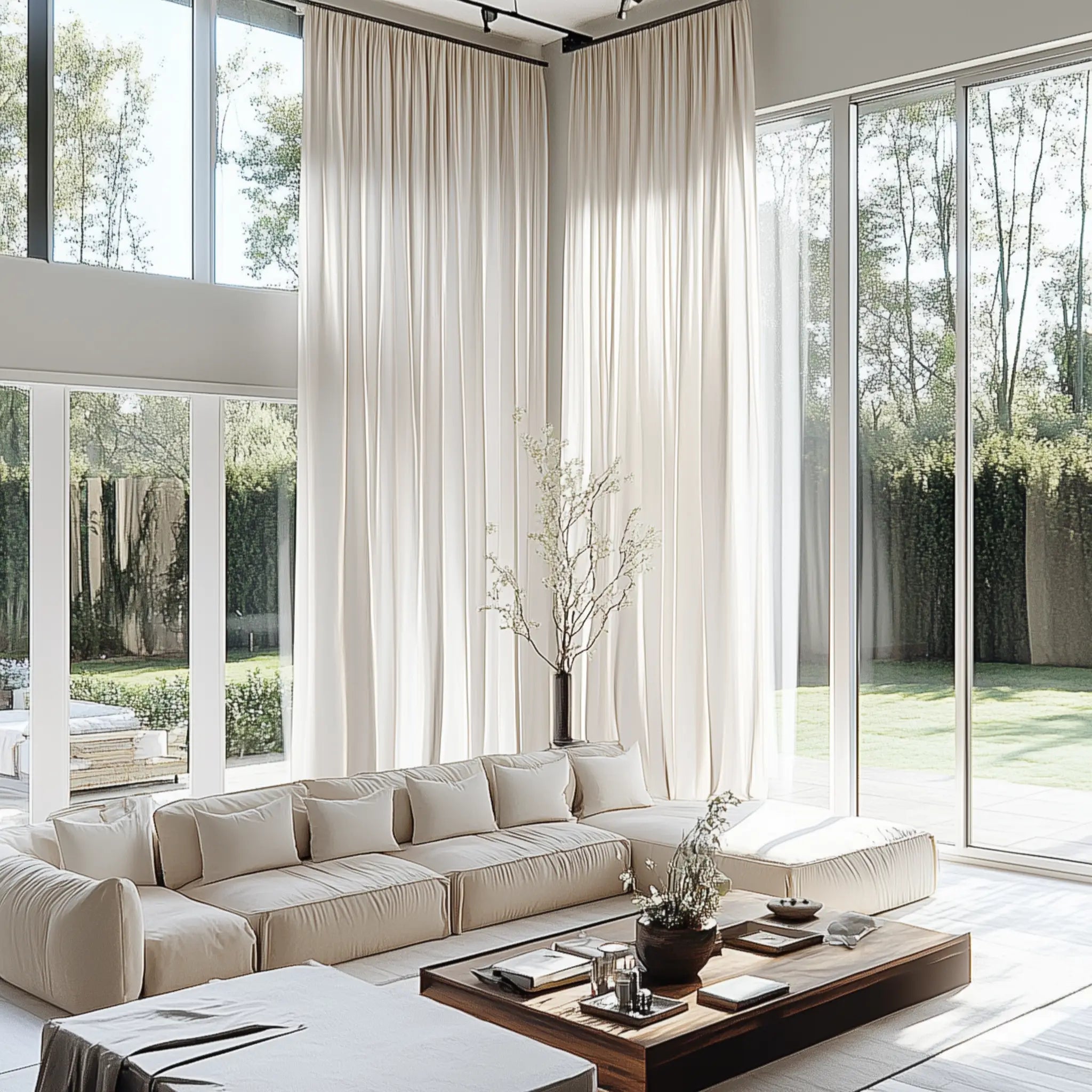 Freshine Luciana Extra Long Linen Semi Sheer Curtains for Elegant Embossed White Pleated Drapes in a Refined Home Spring