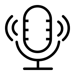 Translation missing: en.Black microphone icon with sound waves on a white background