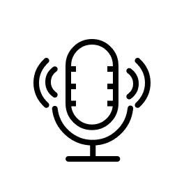 Translation missing: en.Black microphone icon with sound waves on a white background
