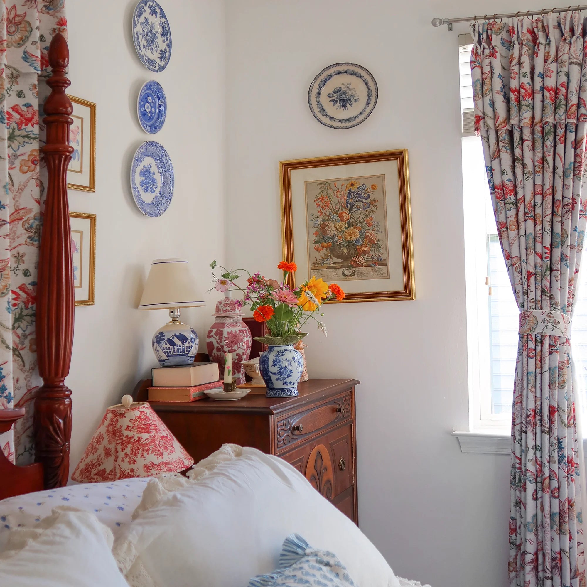 Ada Antique Garden Birds Linen Textured Blackout Drapes