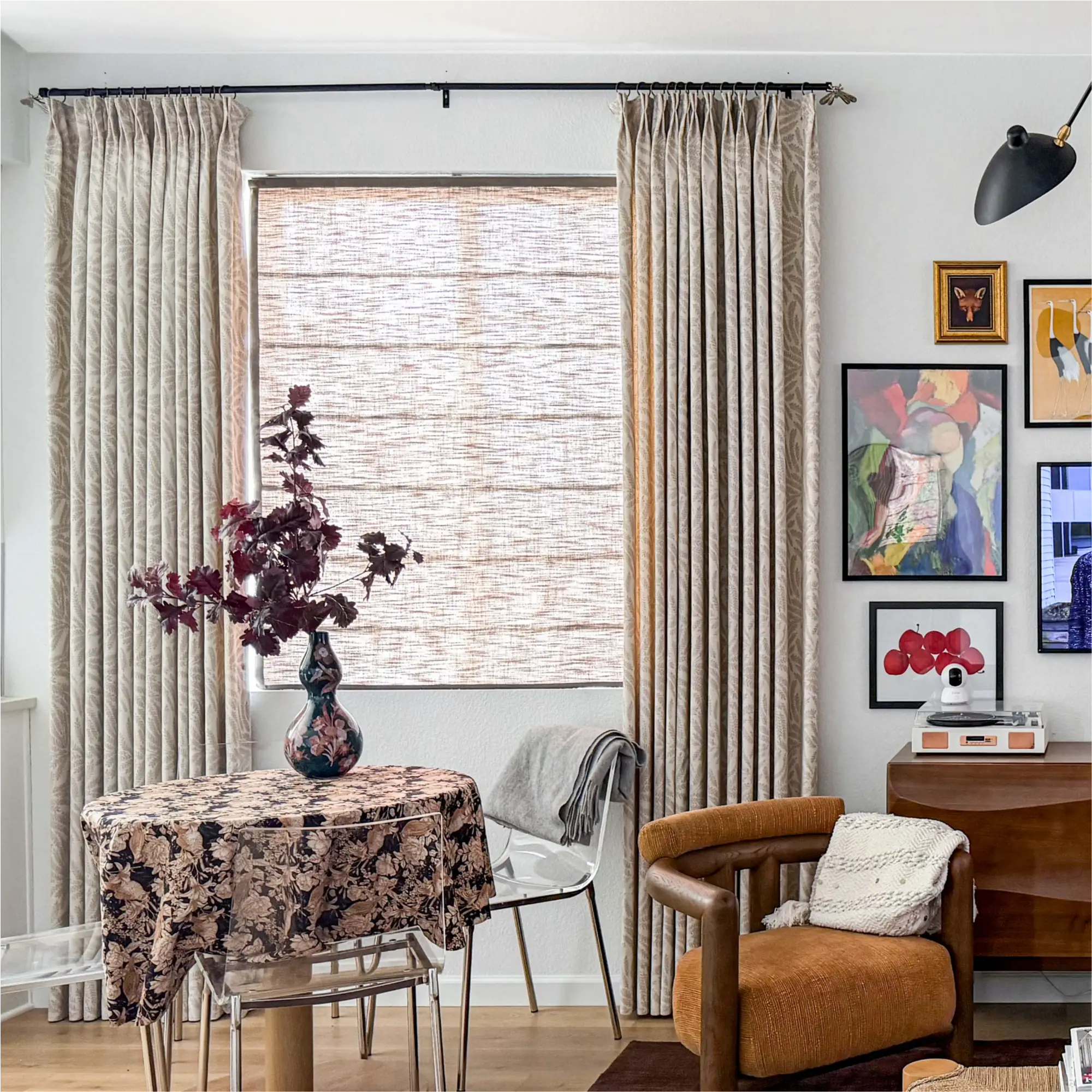 Celina 8823-20-1 Roman shades fully closed in a dining room medium close-up view 2