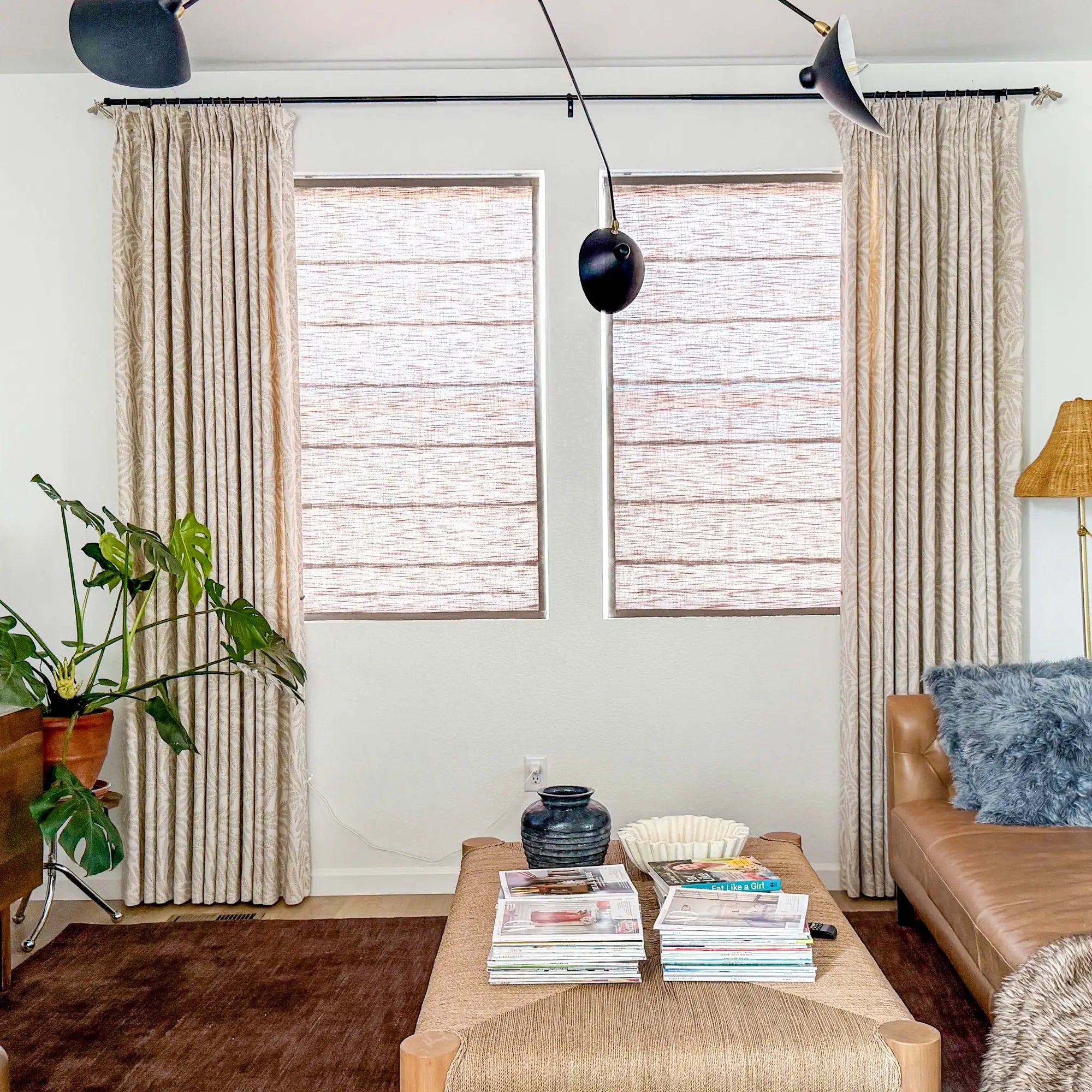 Celina 8823-20-2 Roman shades fully closed in a living room medium close-up main image