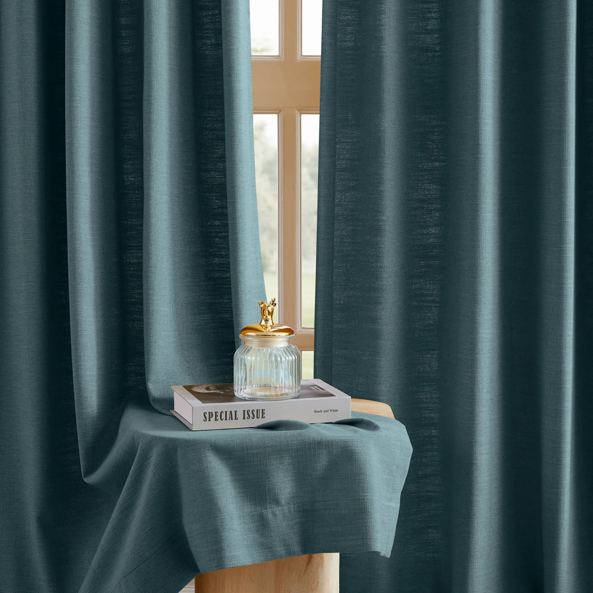 Celina 8823-17 soft breathable floor-to-ceiling pure linen curtain display