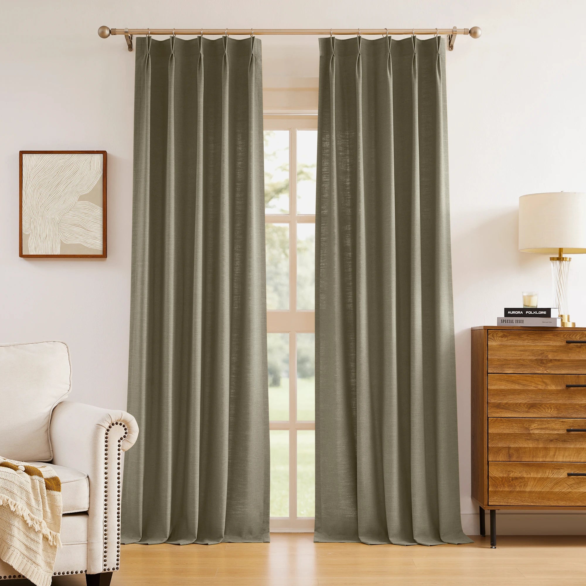 Celina 8823-20 soft breathable floor-to-ceiling linen curtains front and back detail display