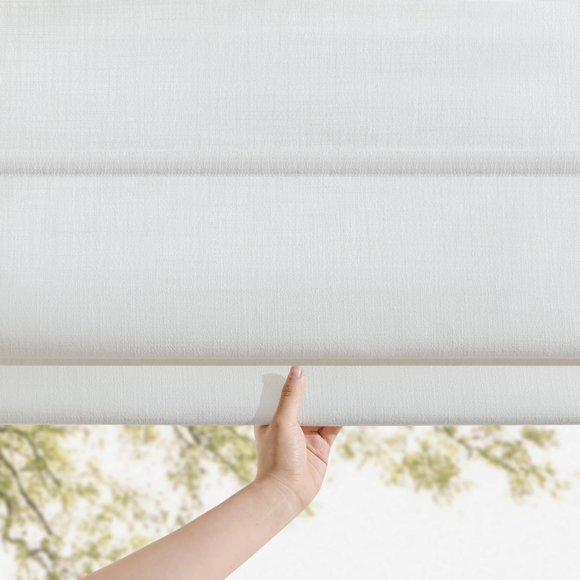 Celina 8823-0 elegant pleated Roman shades view 5 showcasing the sleek fabric drapes for home interior decor