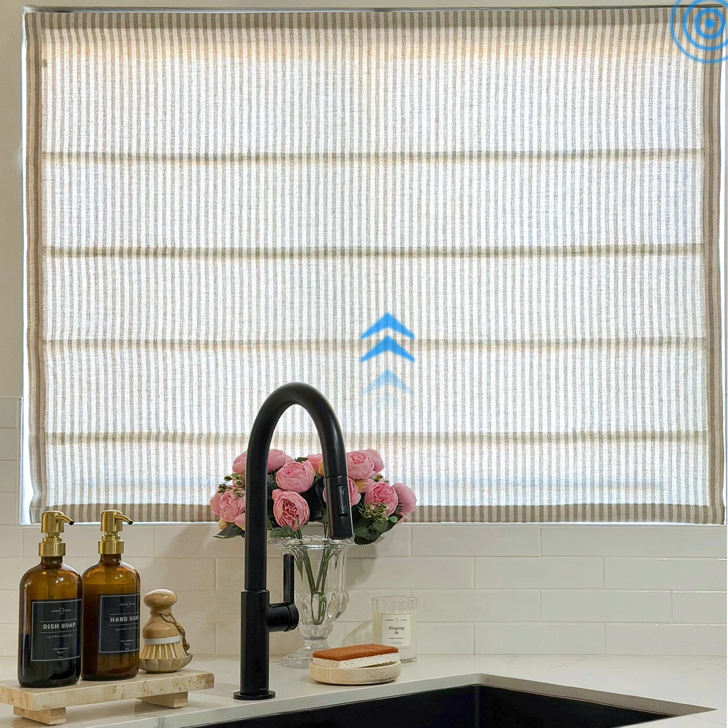 Clarissea Smart Motorized Linen Fine Stripe Roman Shades