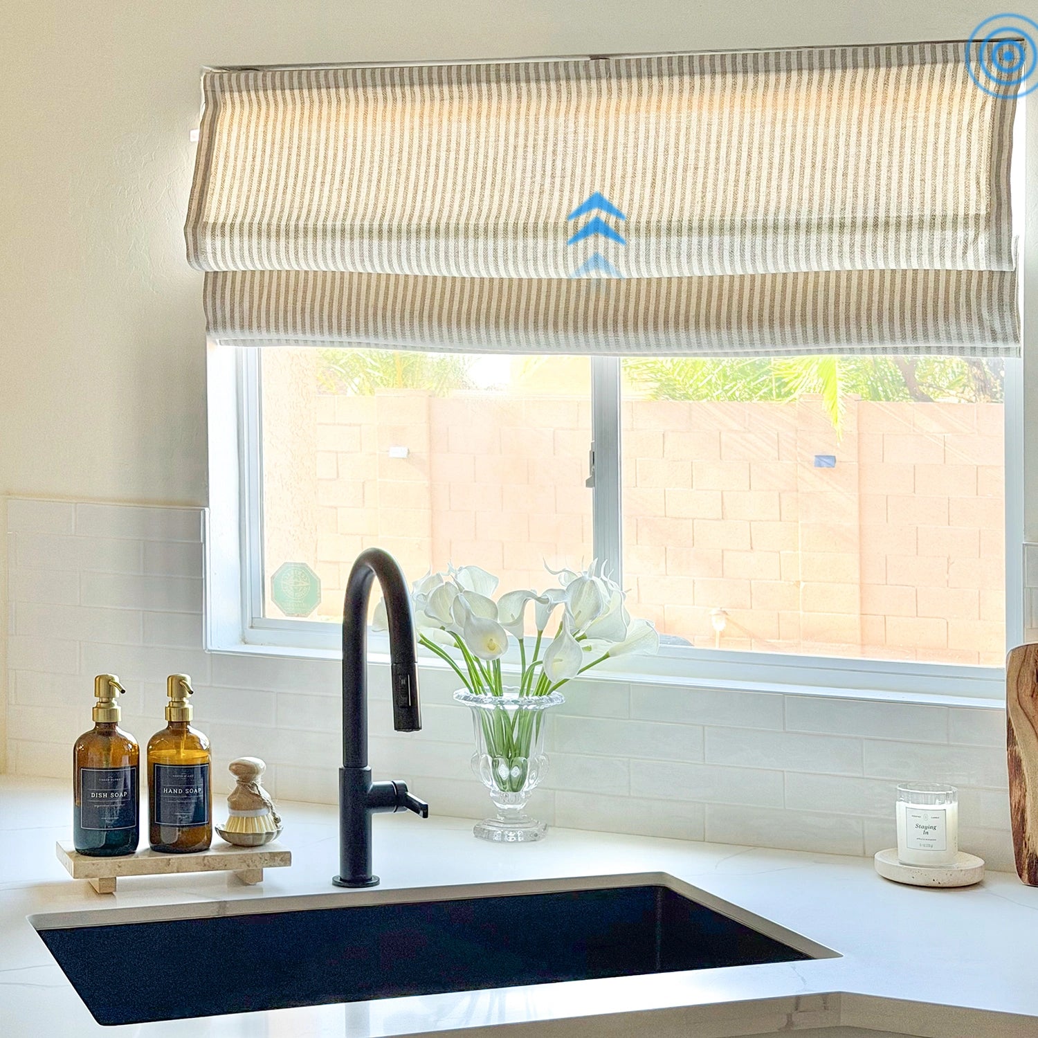 Clarissea Smart Motorized Linen Fine Stripe Roman Shades