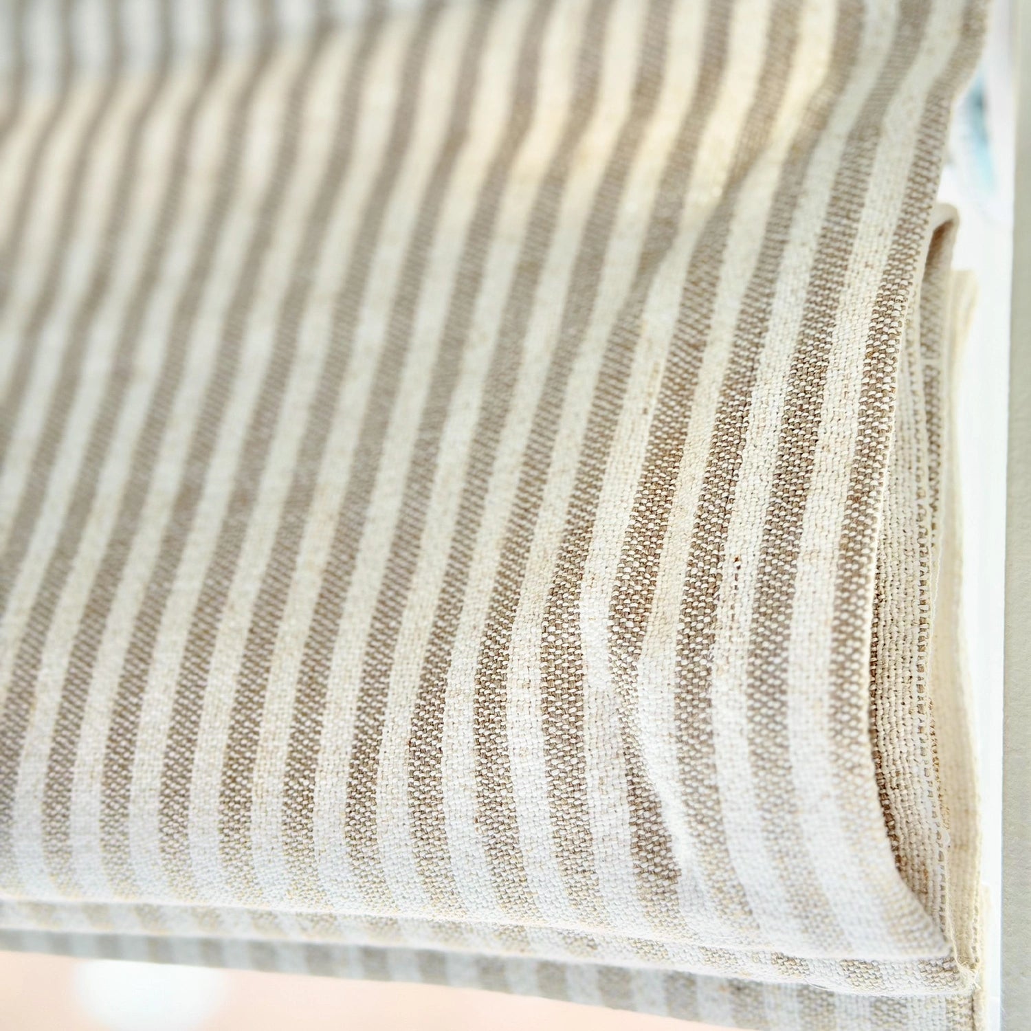 Clarissea Smart Motorized Linen Fine Stripe Roman Shades