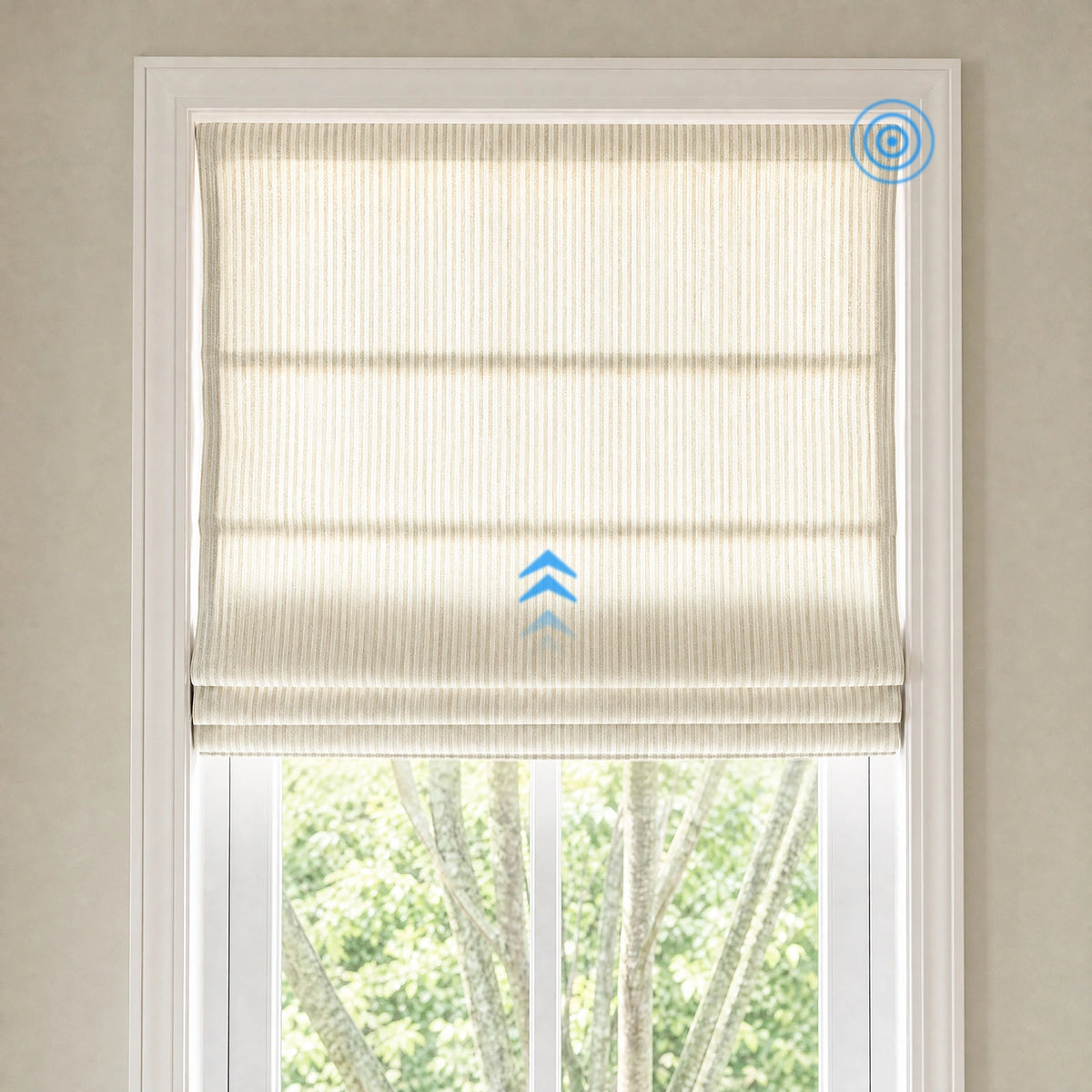 Clarissea Smart Motorized Linen Fine Stripe Roman Shades