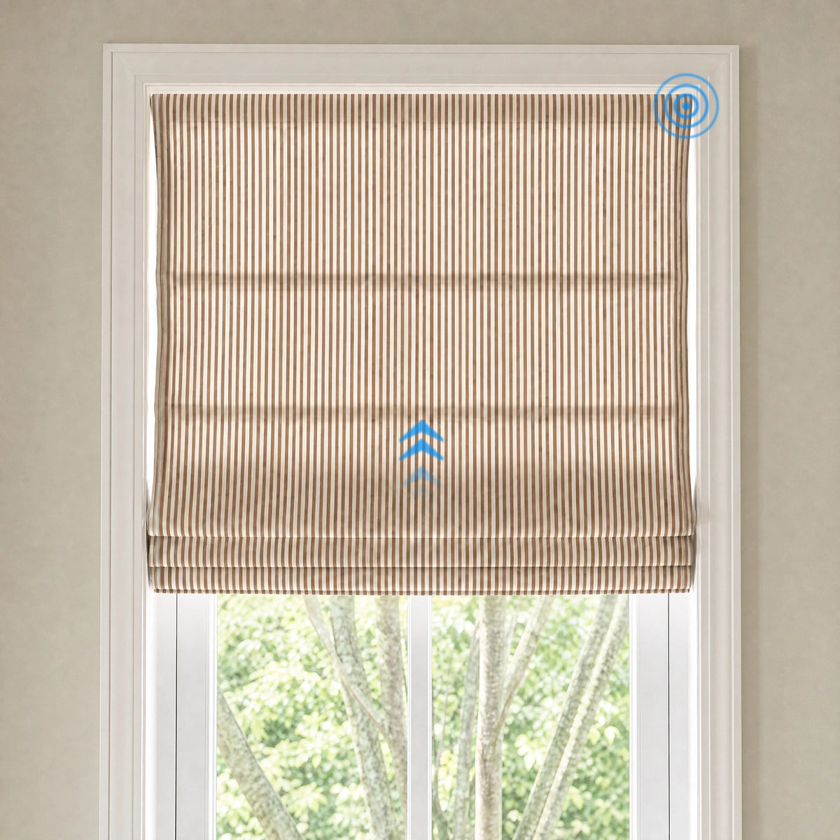 Clarissea Smart Motorized Linen Fine Stripe Roman Shades