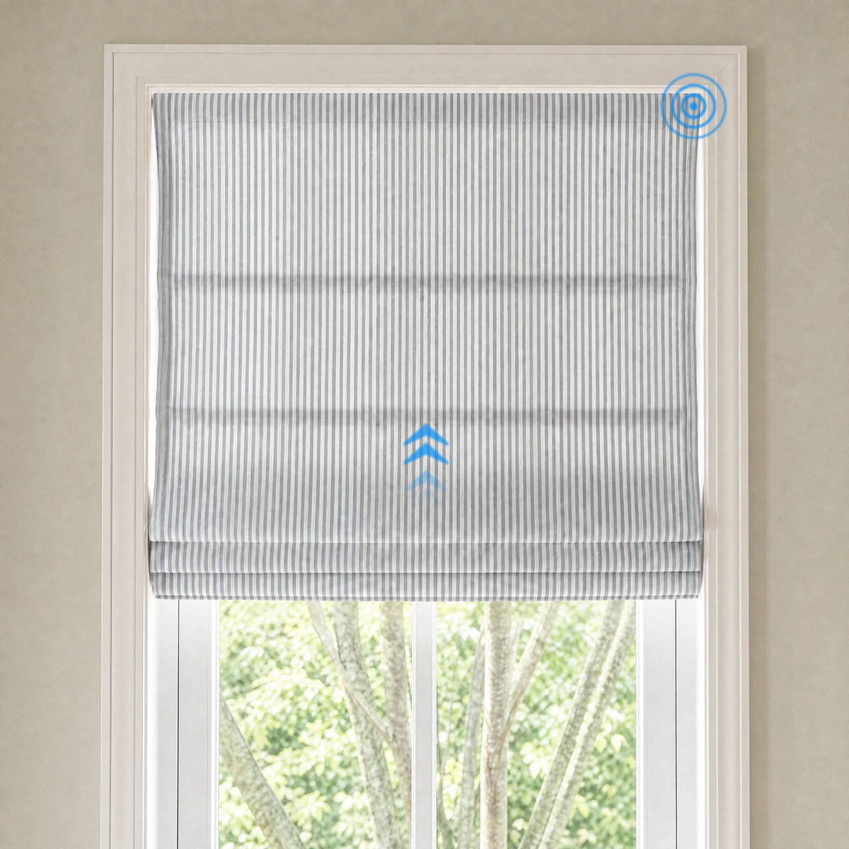 Clarissea Smart Motorized Linen Fine Stripe Roman Shades