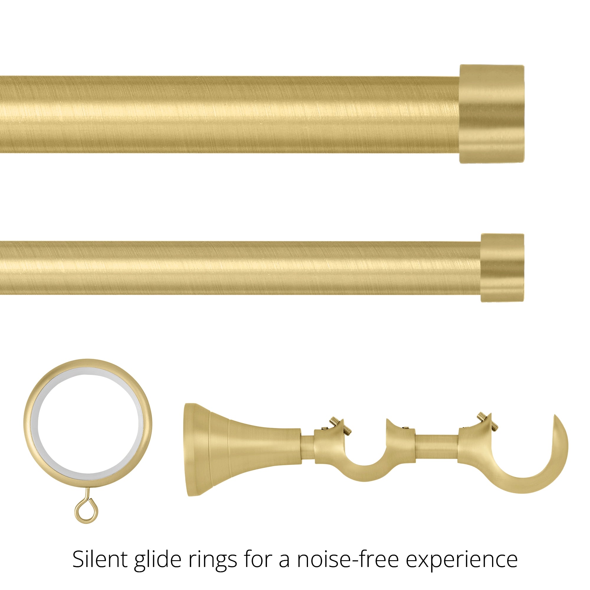 Collins Single Decorative Custom Curtain Rods Rods, detailed view showcasing the decorative custom curtain rod along with its matching accessories