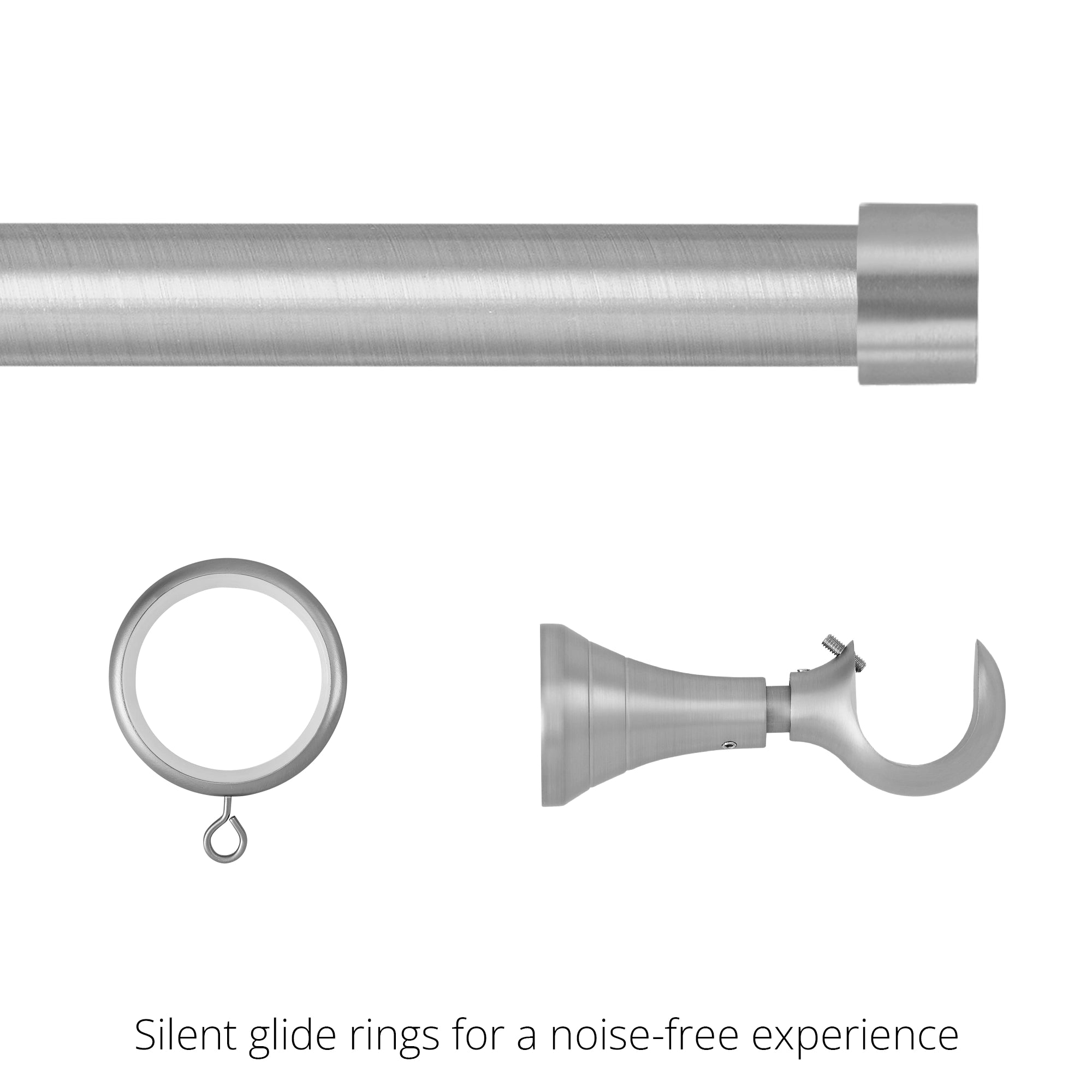 Collins Single Decorative Custom Curtain Rods Rods, detailed view showcasing the decorative custom curtain rod along with its matching accessories