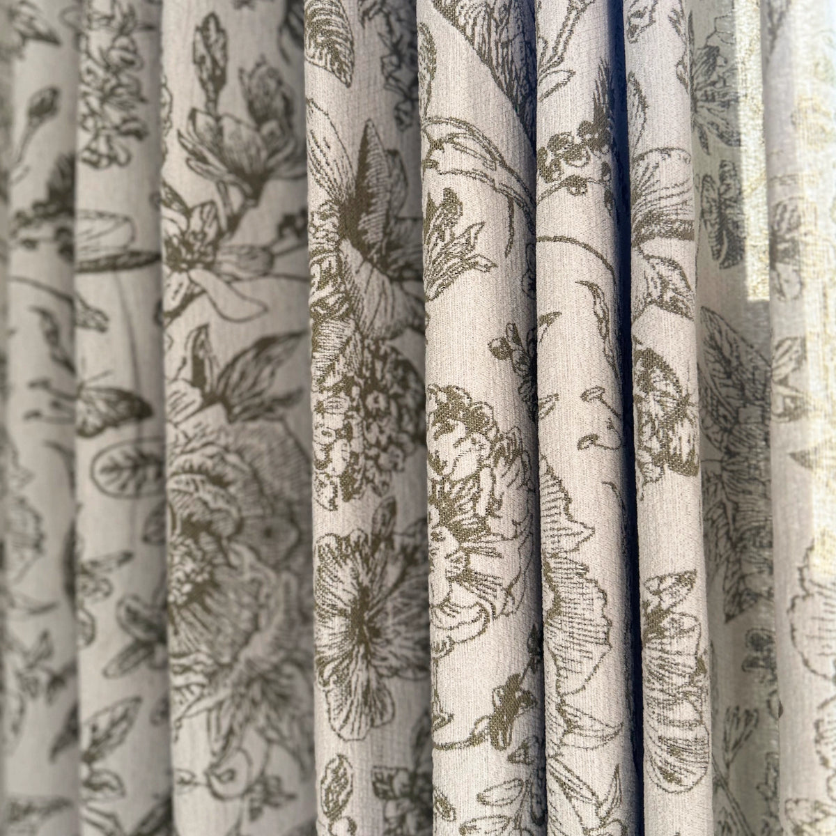 Cymbel H-002-3 green vintage floral jacquard chenille blackout drapes displaying full window styling and rich texture