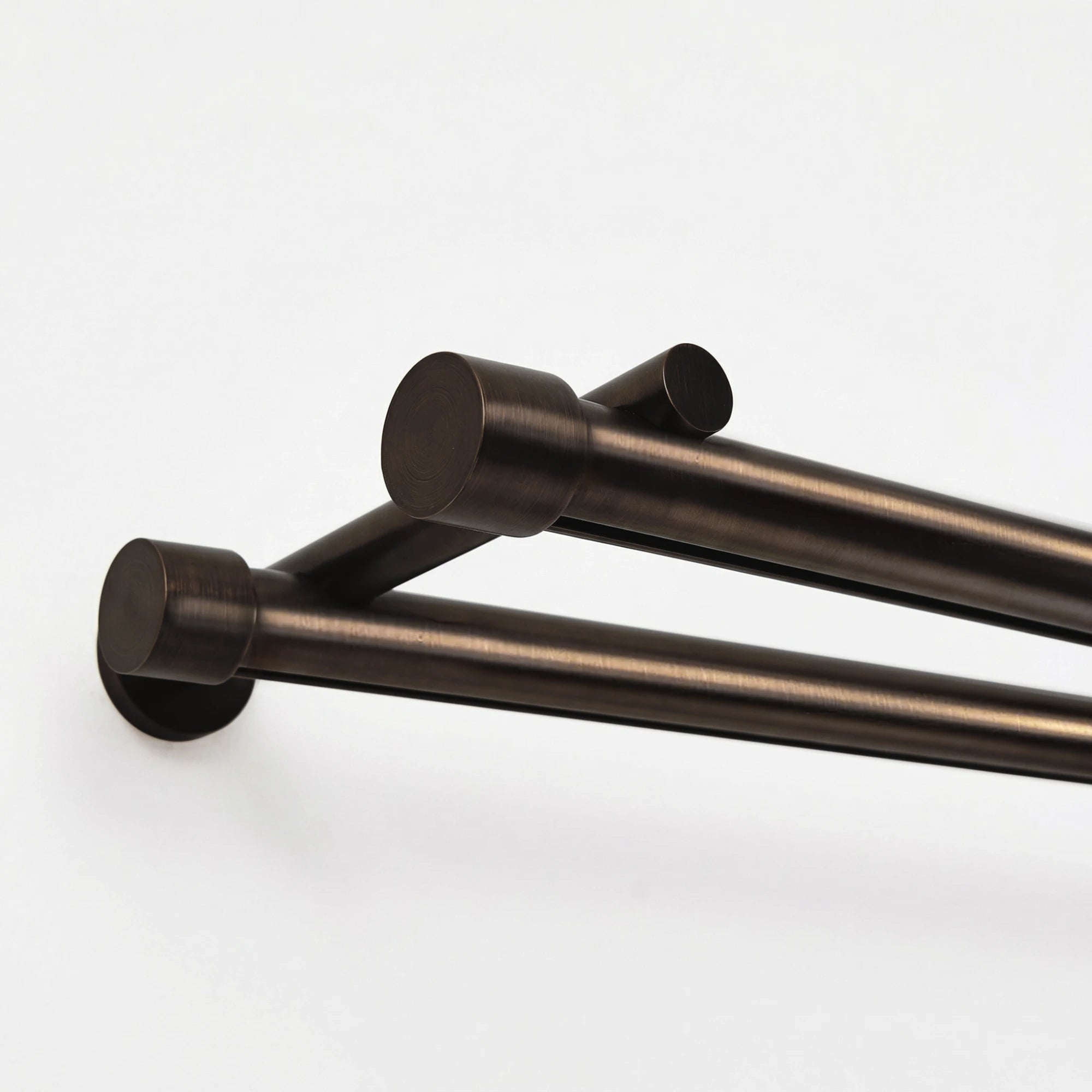 Darian Single Custom Traverse Curtain Rod in Antique Bronze finish showing floor plan view of rod with connector usage demonstration