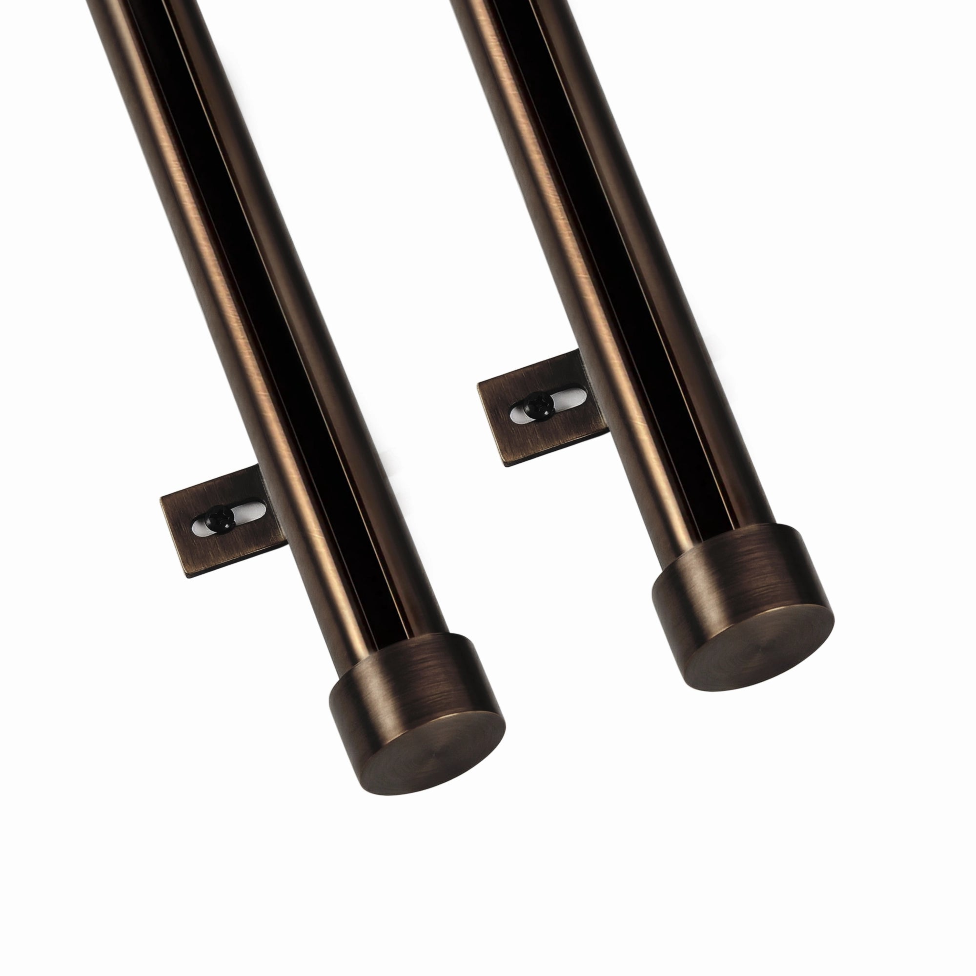 Darian Single Custom Traverse Curtain Rod in Antique Bronze finish showing floor plan view of rod with connector usage demonstration