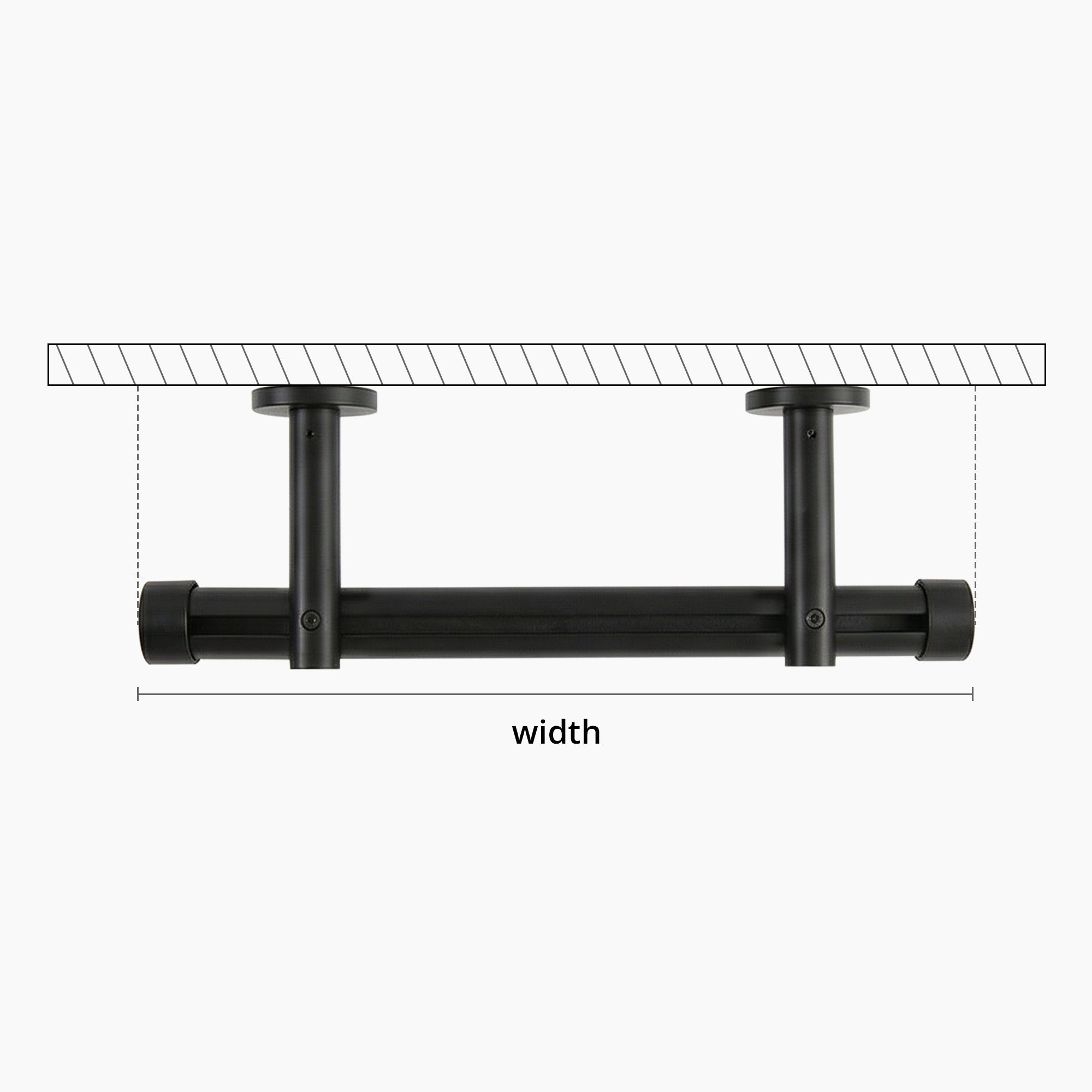 Darian Single Custom Traverse Curtain Rod measure-1 showing rod width style and ceiling-mounted installation style for traverse curtain rod