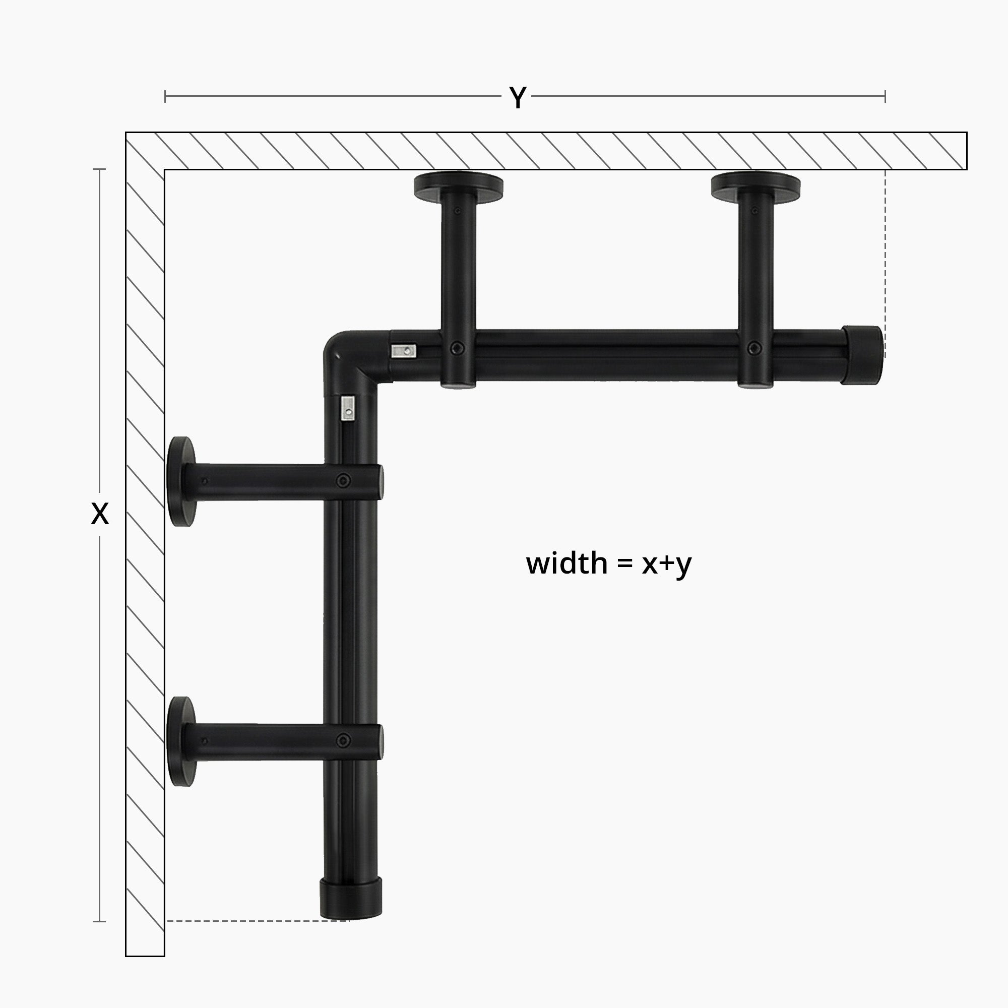Darian Single Custom Traverse Curtain Rod measure-3 showing method for calculating the width of traverse curtain rod