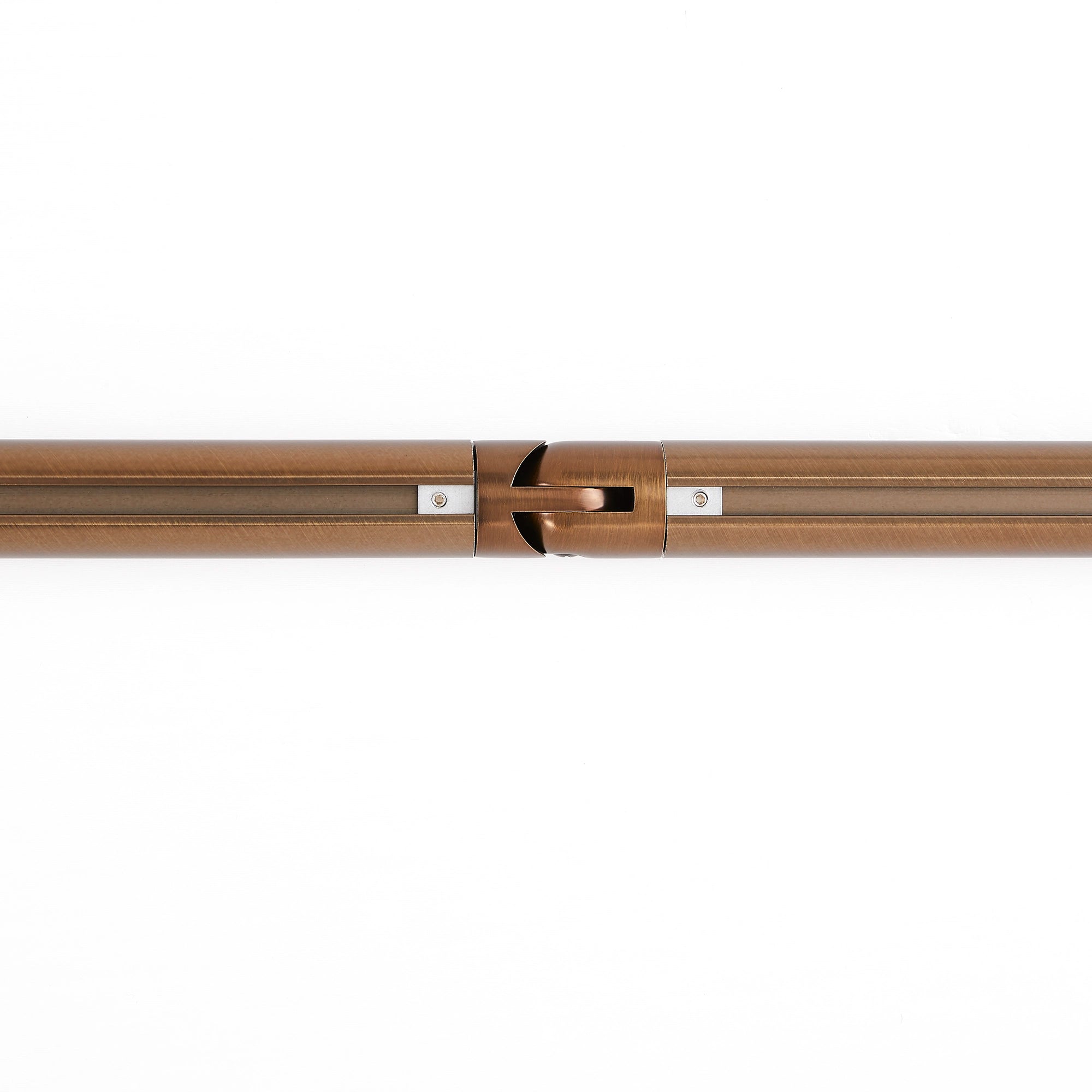 Darian Single Custom Traverse Curtain Rod Rod-12 in Antique Bronze finish showing floor plan view of rod with connector usage for traverse curtain rod
