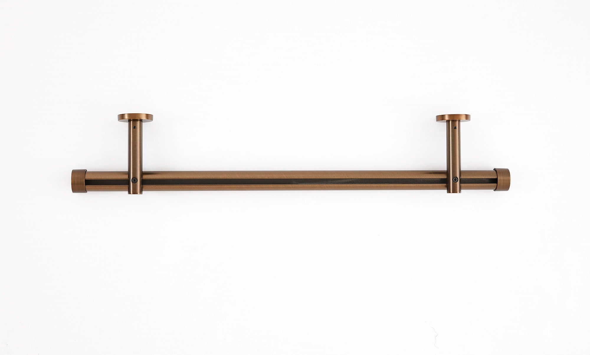 Darian Single Custom Traverse Curtain Rod Rod-5 in Antique Bronze finish showing floor plan view of traverse curtain rod