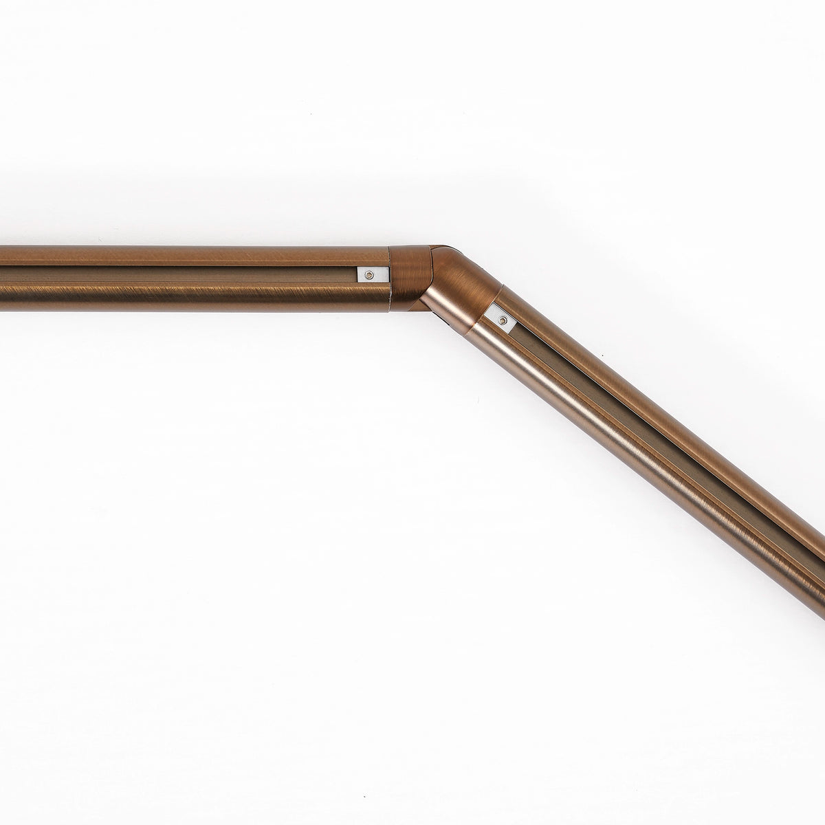 Darian Single Custom Traverse Curtain Rod in Antique Bronze finish showing floor plan view of rod with connector usage demonstration