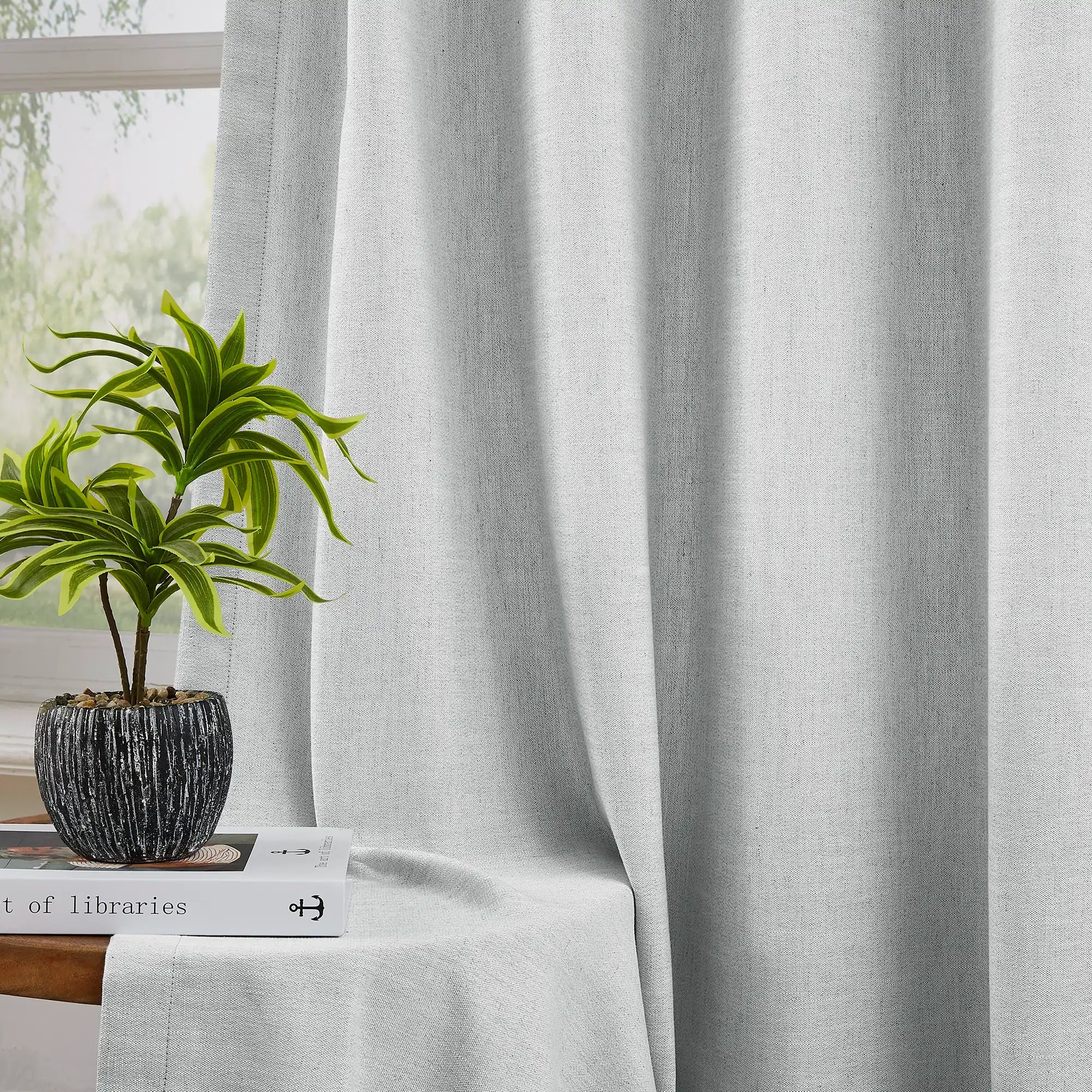 Delsia Premium Linen-Blend Light Filtering Curtains – Natural Slub Texture Drapes for Living Room & Bedroom