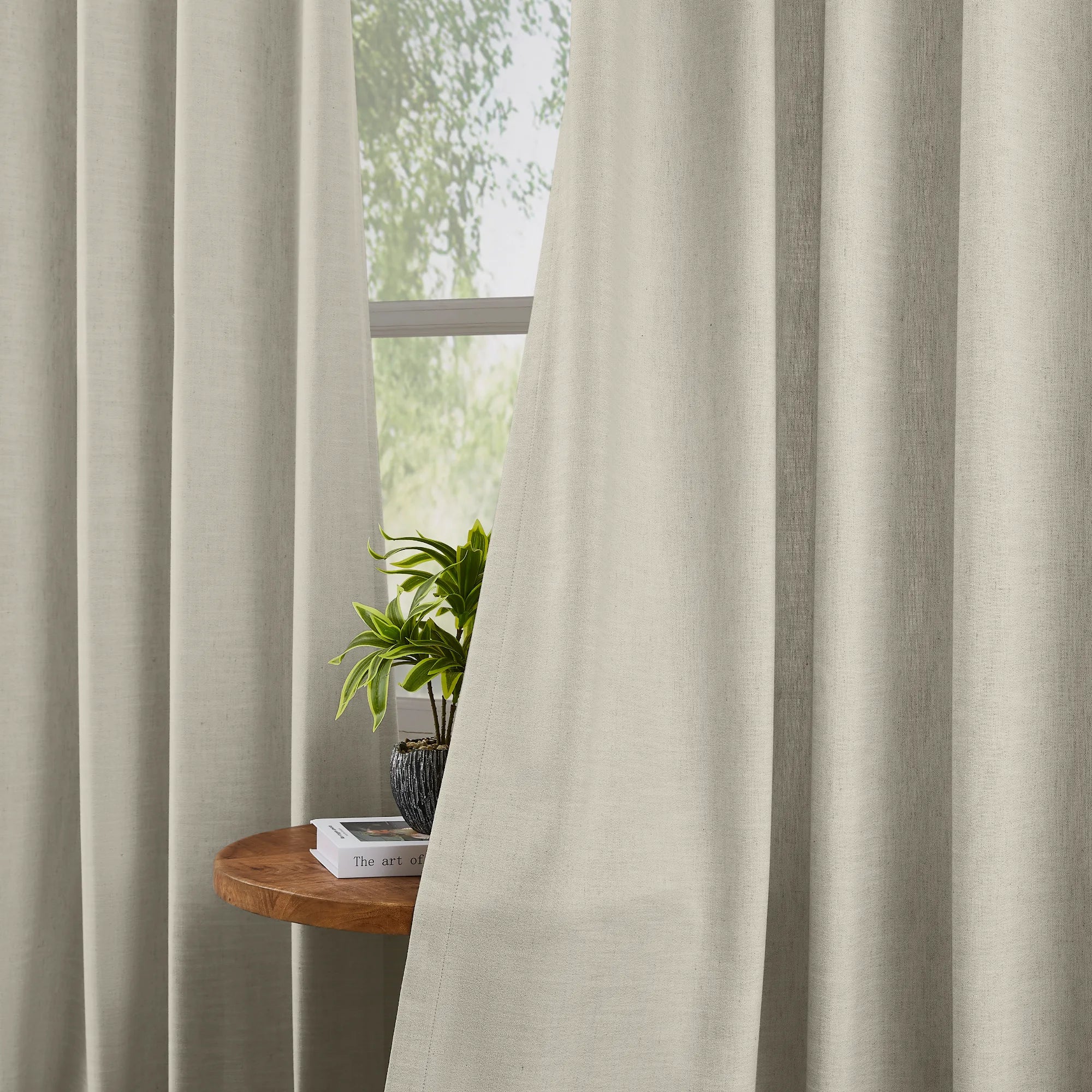 Delsia MBH1105-4 premium linen-blend light filtering curtains with natural slub texture showcased in scene 2 product view