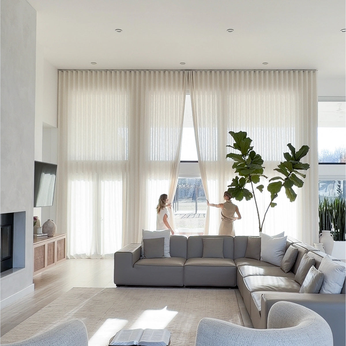 Elara Linen Blend Curtains for Large Windows - Extra Long Luxurious Drapes for Every Room