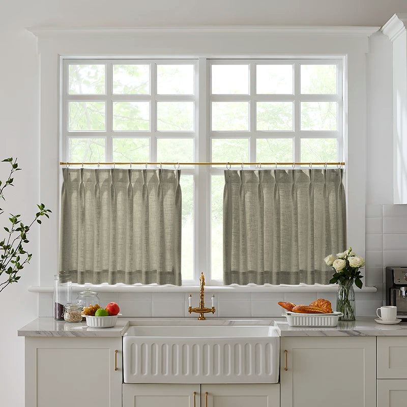 Freshine Elara Linen Iron Gray Cafe Curtains for Kitchen & Bathroom