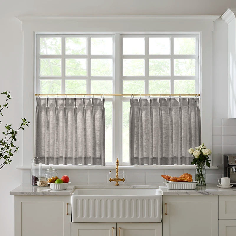 Freshine Elara Linen Charcoal Gray Cafe Curtains for Kitchen & Bathroom
