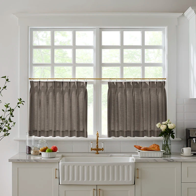Freshine Elara Linen Dark Coffee Cafe Curtains for Kitchen & Bathroom