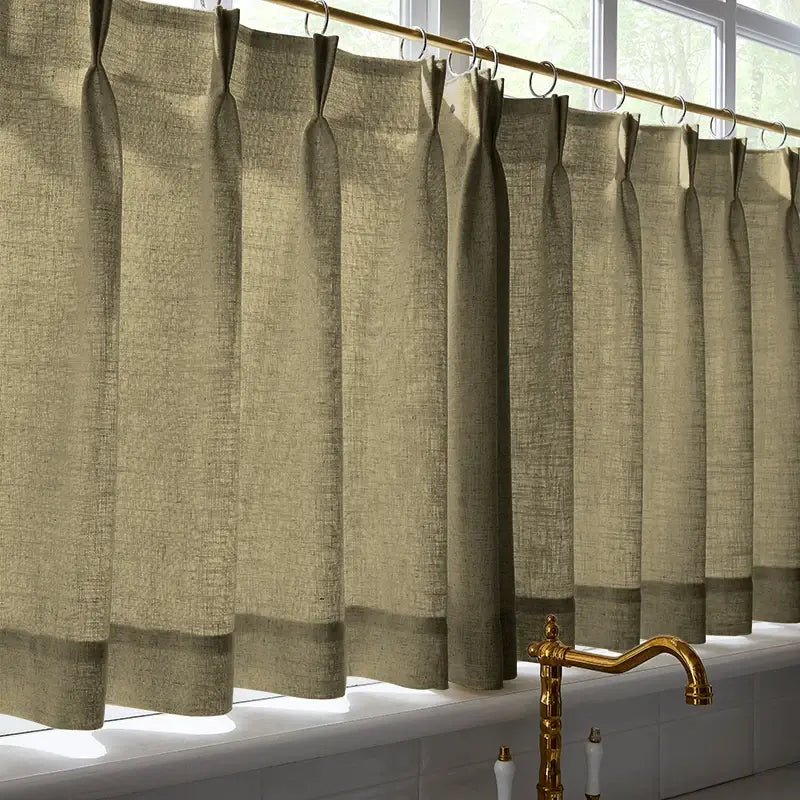 Freshine Elara Linen Deep Khaki Brown Cafe Curtains for Kitchen & Bathroom