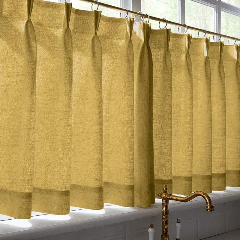 Freshine Elara Linen Mustard Yellow Cafe Curtains for Kitchen & Bathroom