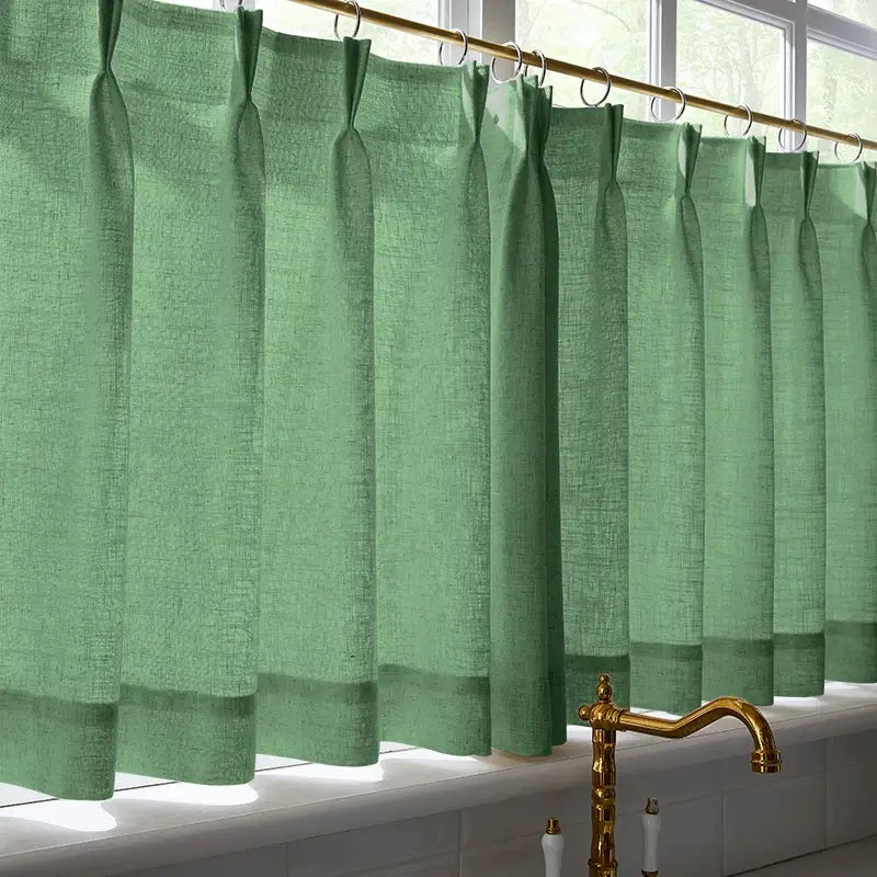 Freshine Elara Linen Grass Green Cafe Curtains for Kitchen & Bathroom