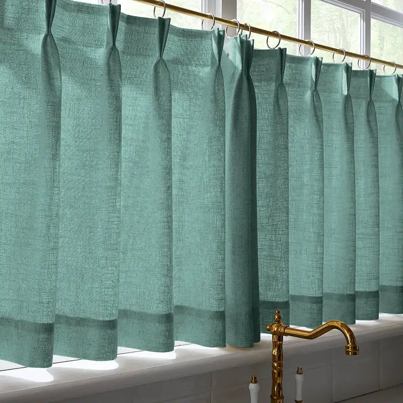 Freshine Elara Linen Blue-Green Gray Cafe Curtains for Kitchen & Bathroom