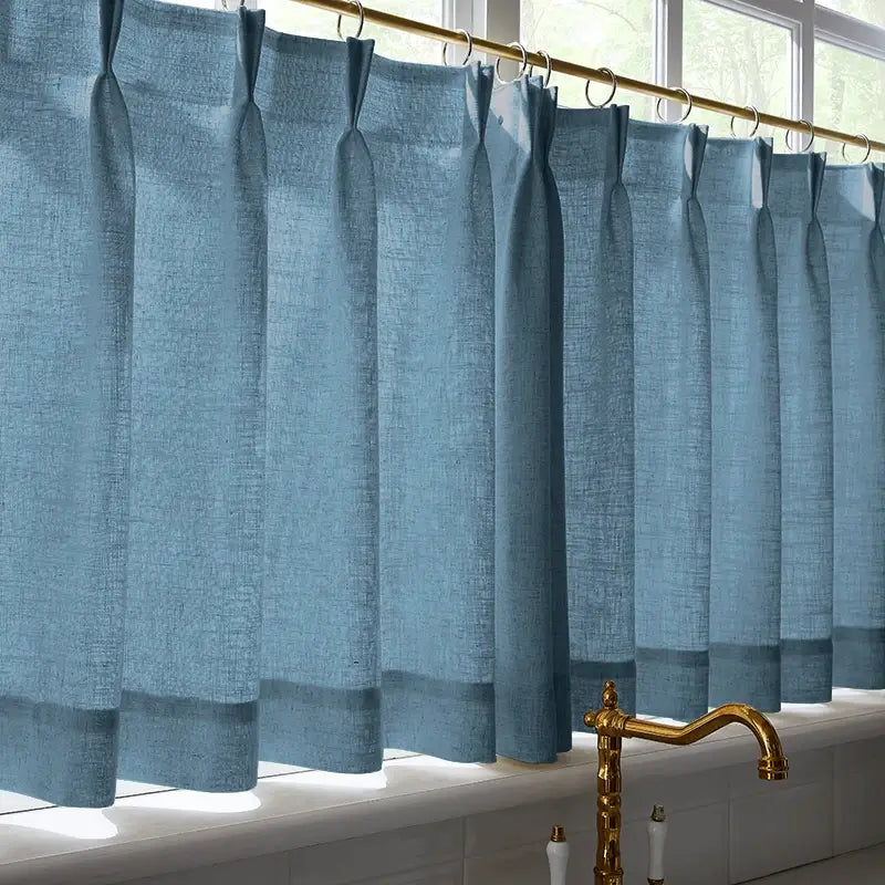 Freshine Elara Linen Denim Blue Cafe Curtains for Kitchen & Bathroom