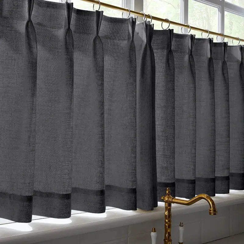 Freshine Elara Linen Jet Black Cafe Curtains for Kitchen & Bathroom