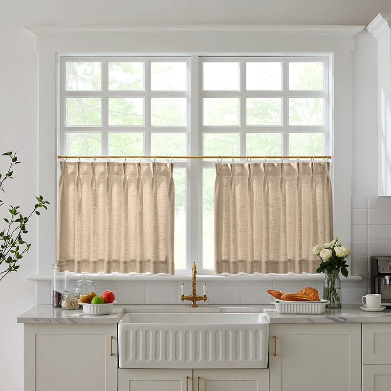 Freshine Elara Linen Khaki Brown Cafe Curtains for Kitchen & Bathroom