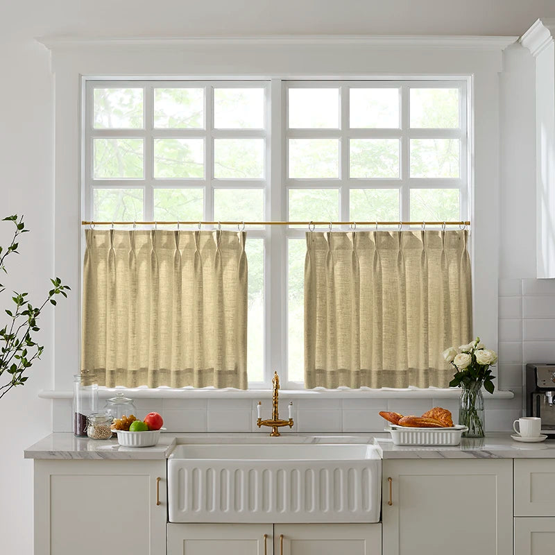 Freshine Elara Linen Dark Brown Cafe Curtains for Kitchen & Bathroom