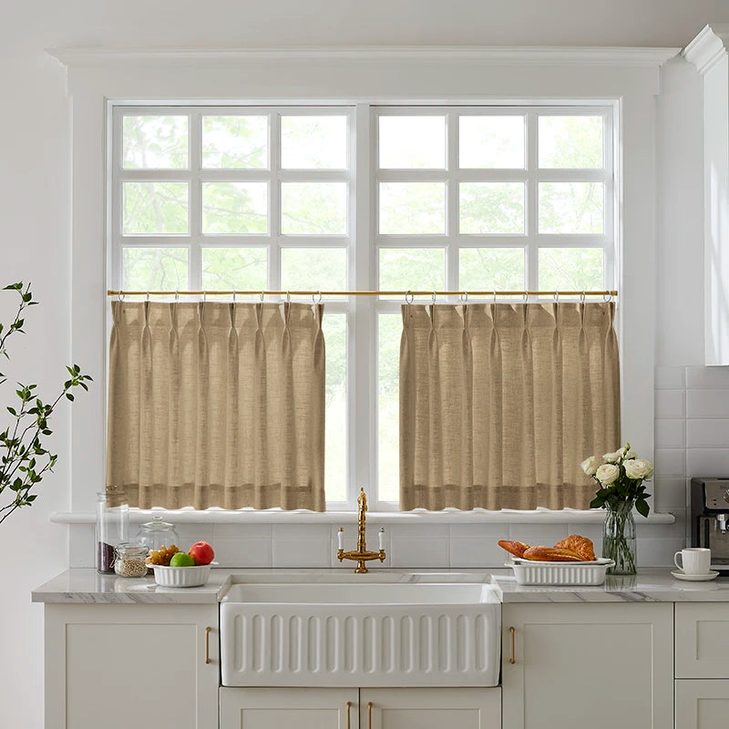 Freshine Elara Linen Warm Gray Cafe Curtains for Kitchen & Bathroom