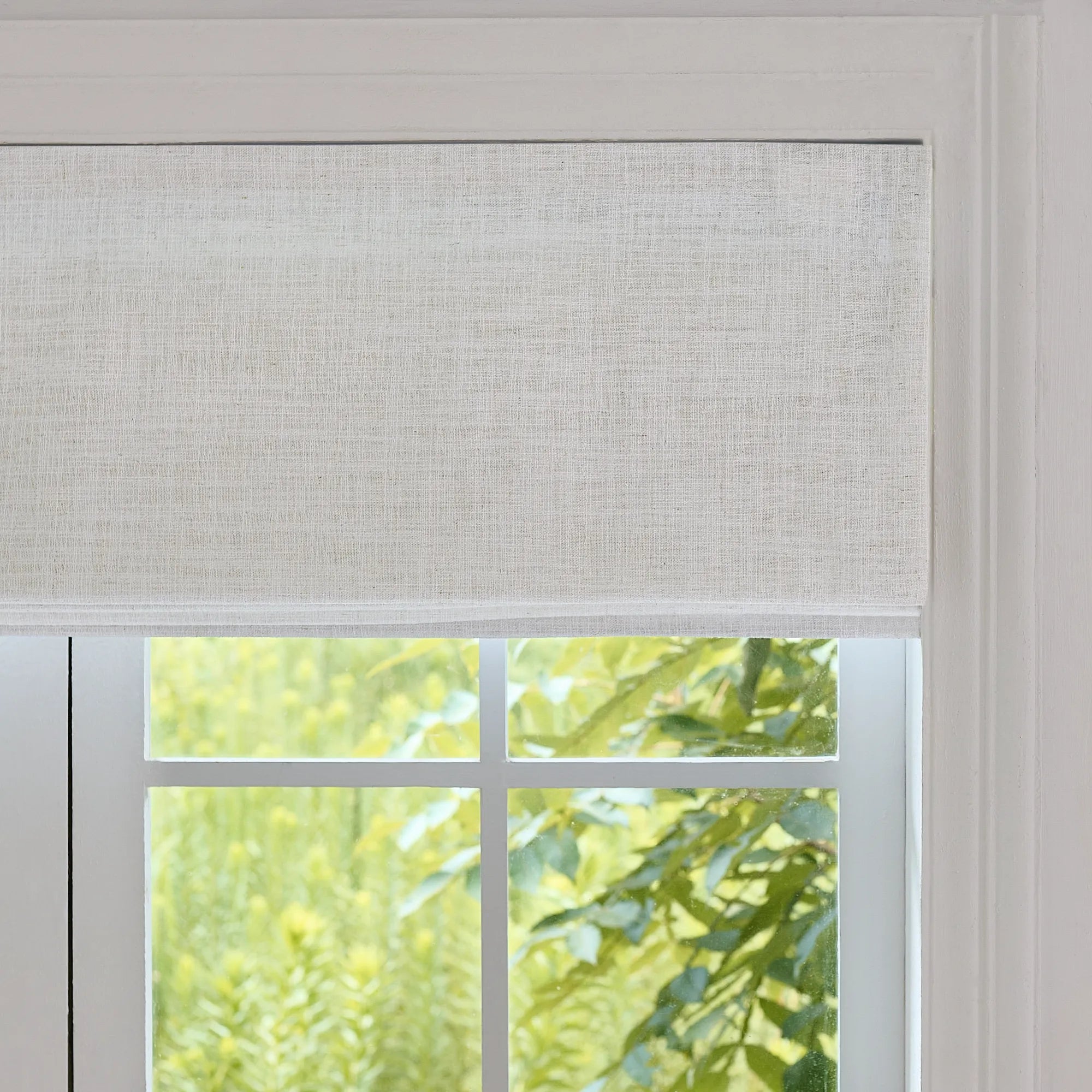 Freshine Elara Off-White Roman Shades for Elegant Linen-Blend Drapes with Superior Light Control and Privacy