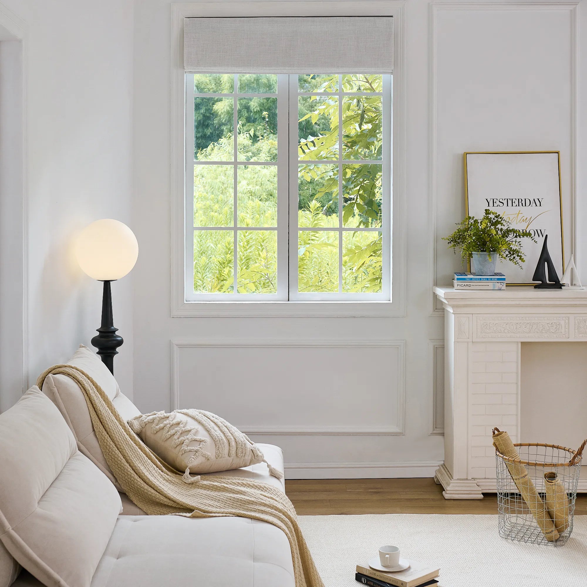 Freshine Elara Off-White Roman Shades for Elegant Linen-Blend Drapes with Superior Light Control and Privacy