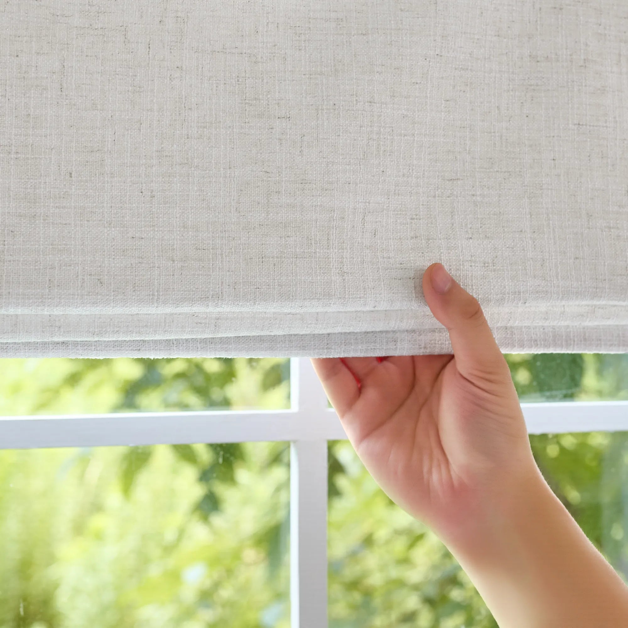 Freshine Elara Off-White Roman Shades for Elegant Linen-Blend Drapes with Superior Light Control and Privacy