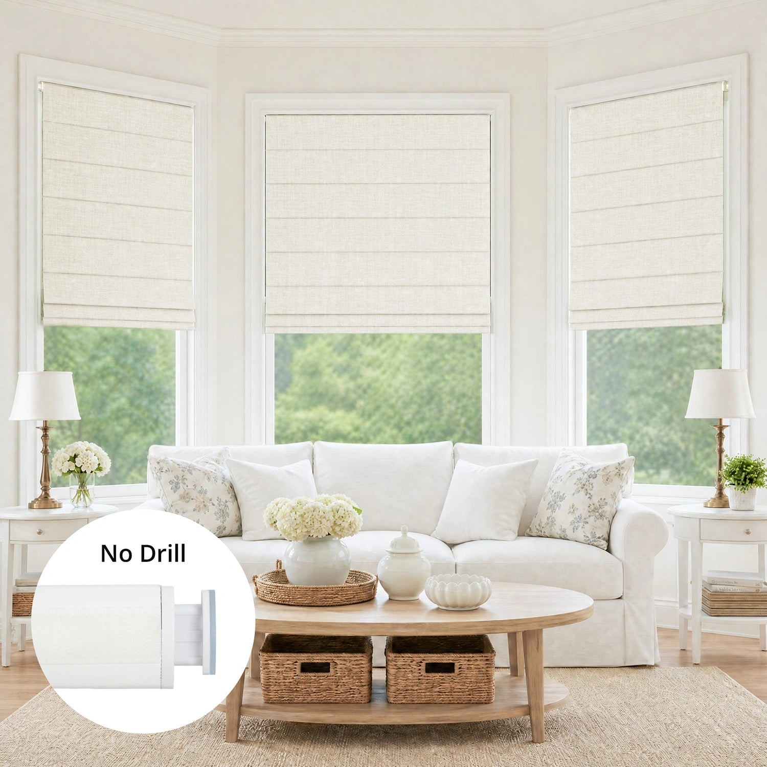 Elara No-Drill Linen Blend Roman Shades