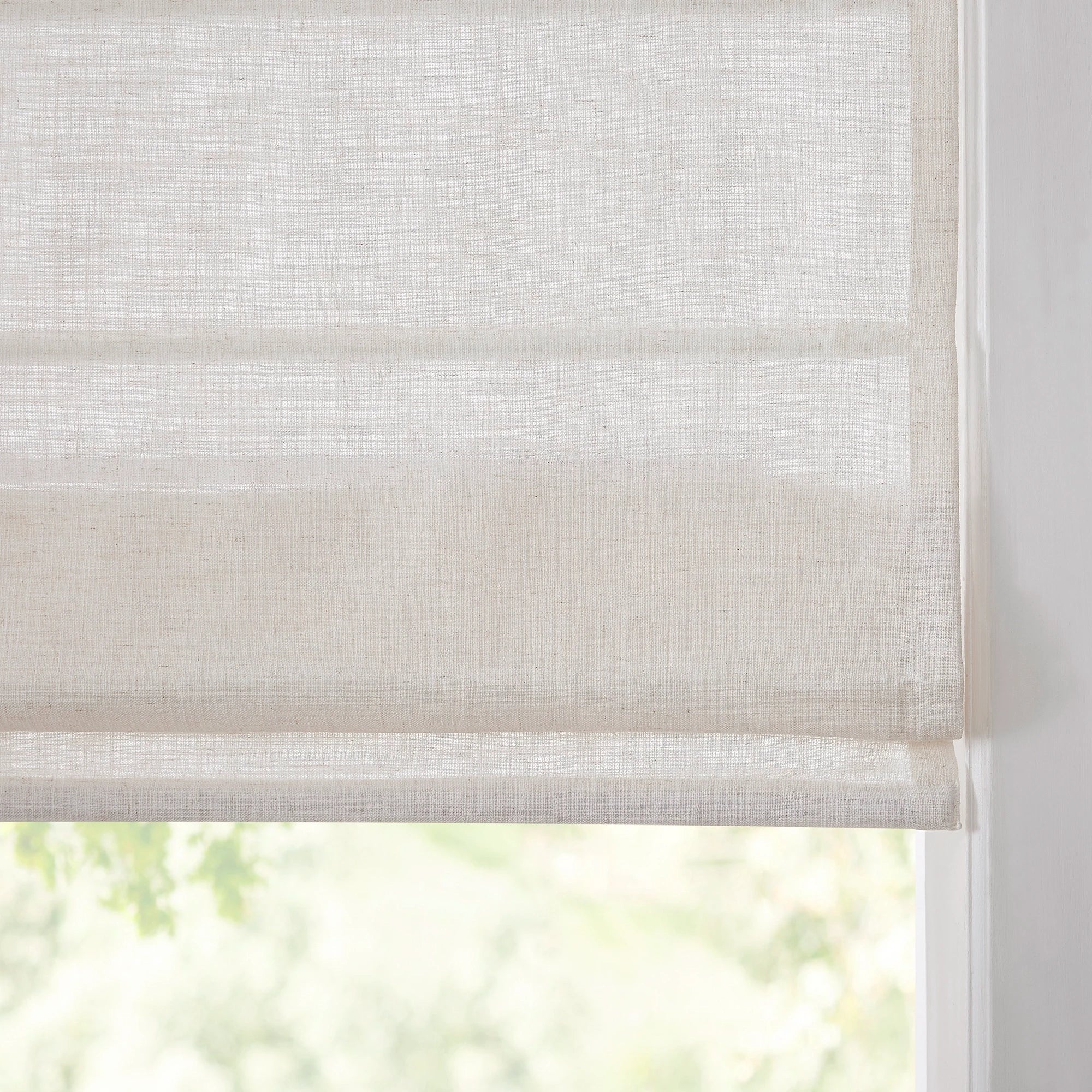 Freshine Elara Light Grayish White Roman Shades for Elegant Linen-Blend Drapes with Superior Light Control and Privacy