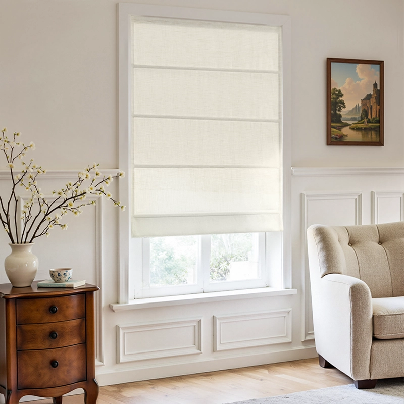 Elara elegant linen-blend roman shades model 89850-0 scene 2 showcasing window drape design