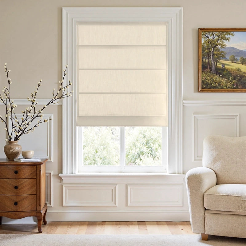 Freshine Elara Roman Shades for Elegant Linen-Blend Drapes with Superior Light Control and Privacy