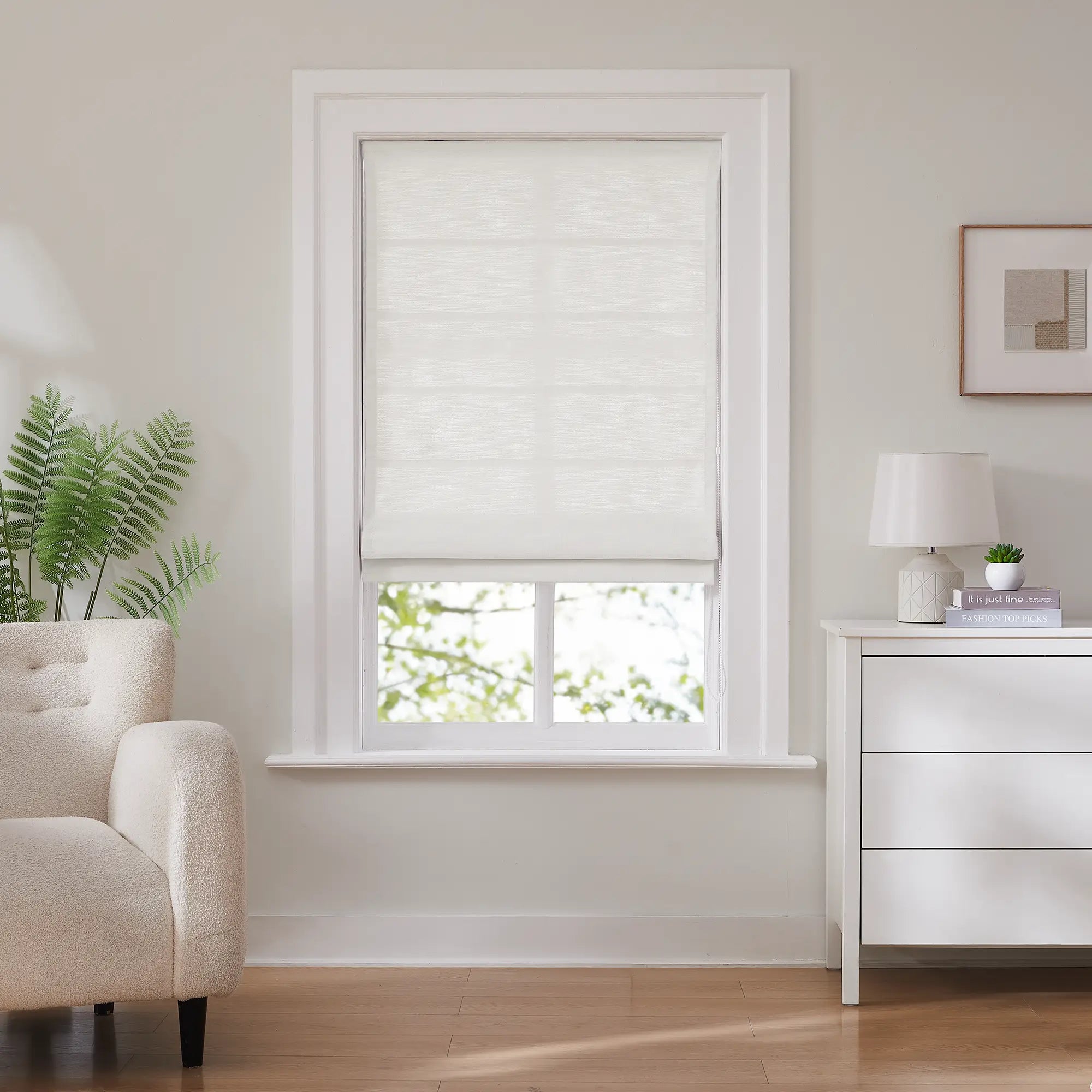 Elowen heavyweight textured roman shades model 7084-4 scene 1 showcasing window curtain styling
