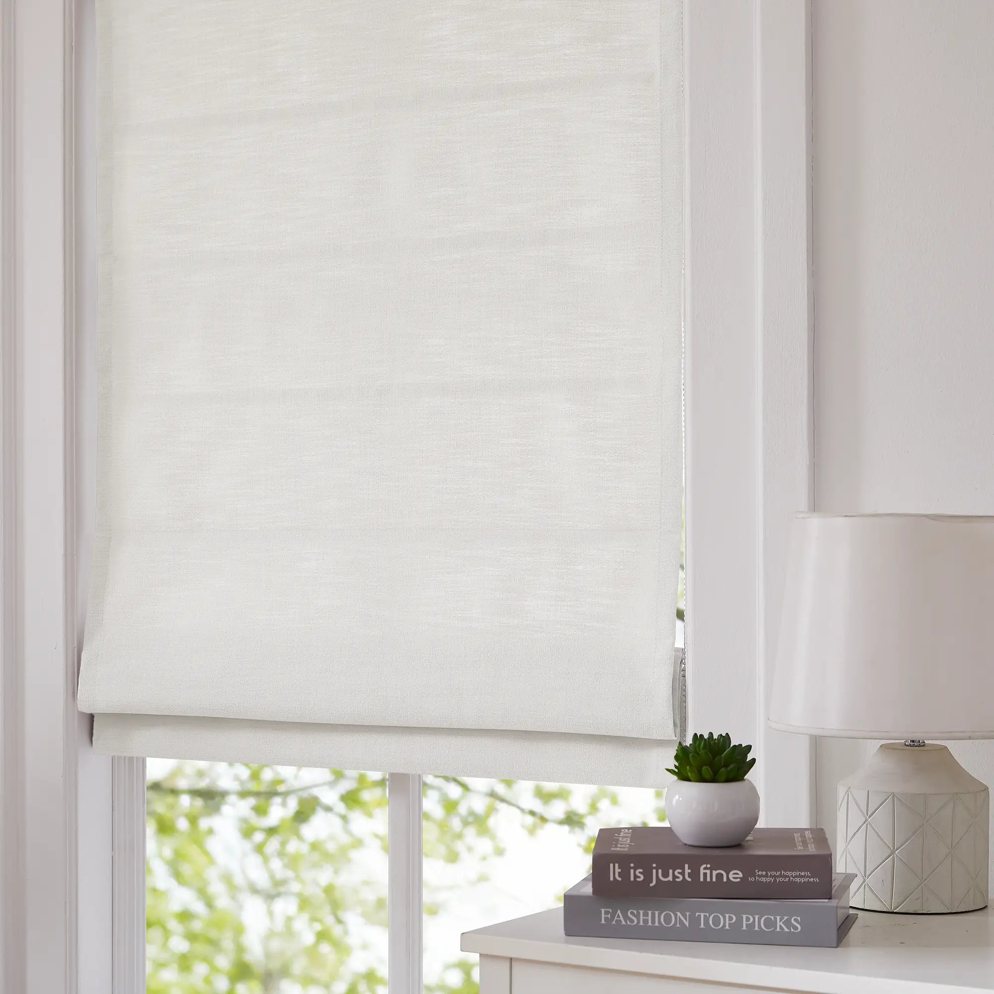 Elowen heavyweight textured roman shades model 7084-4 scene 2 showcasing window curtain styling