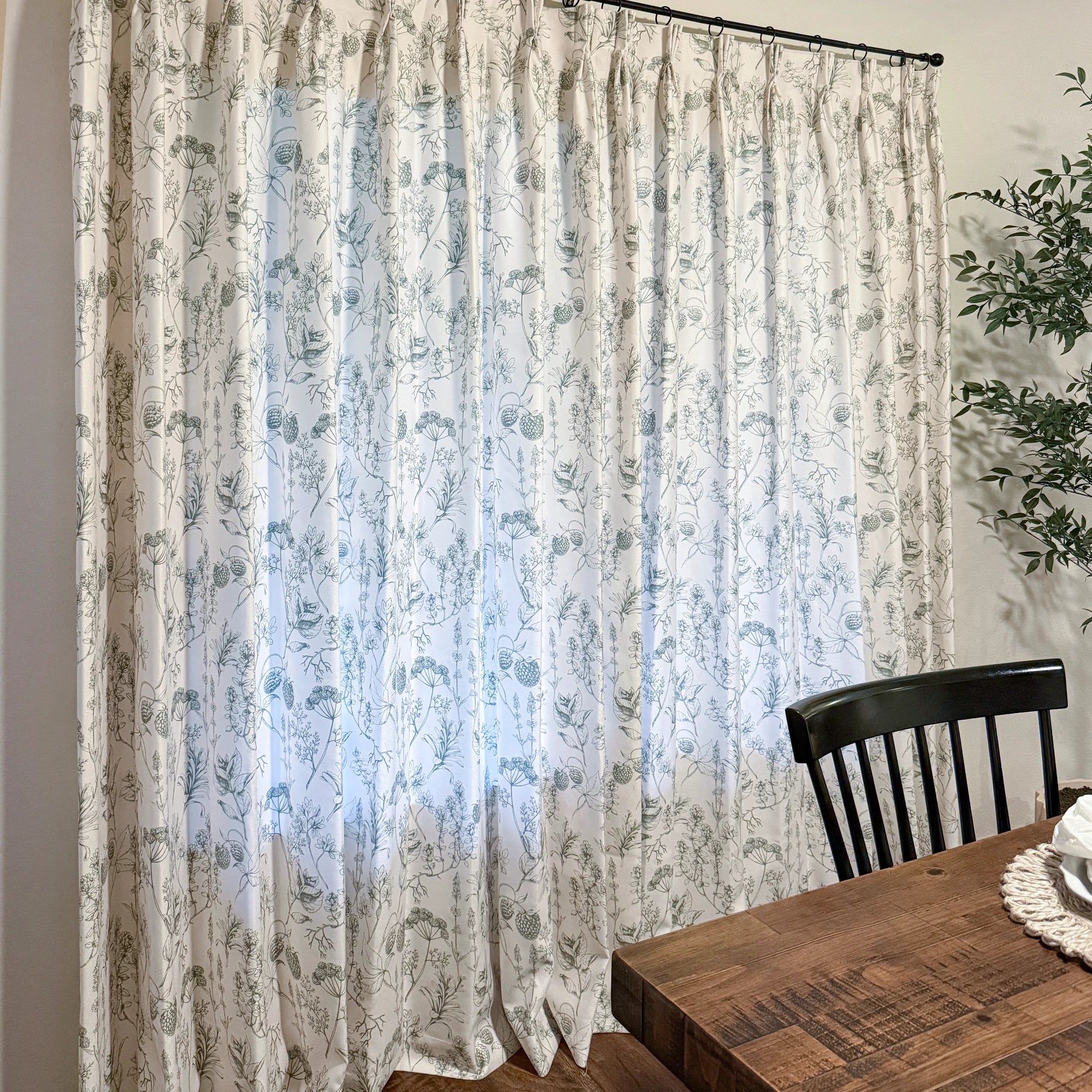 Elsa Berry Meadow Willow Green Floral Chenille Drapes